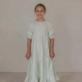 Isabelle Tiered Maxi Dress with Sleeves in celadon green