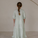 Isabelle Tiered Maxi Dress with Sleeves in celadon green