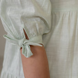 Isabelle Tiered Maxi Dress with Sleeves in celadon green