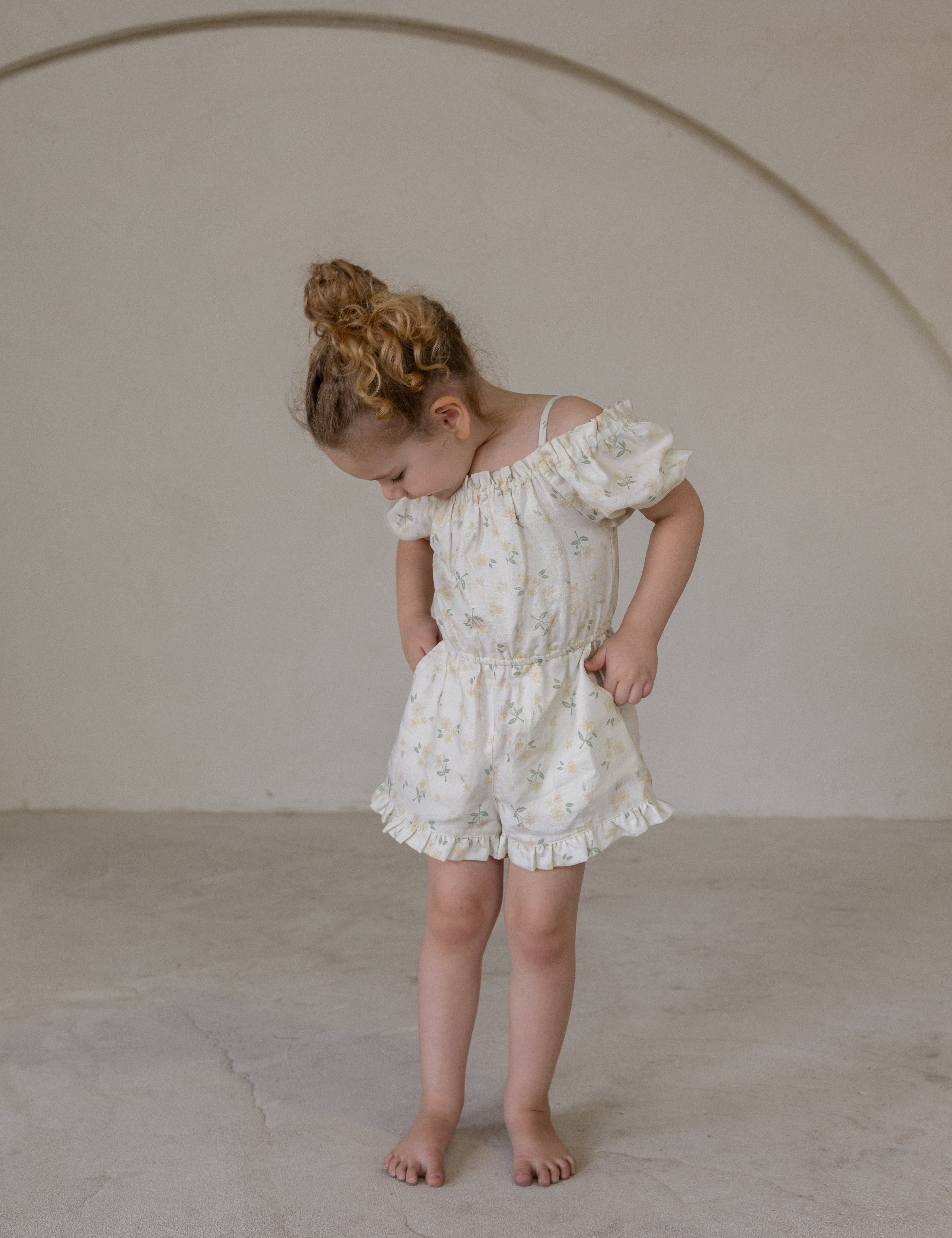 Edith Cold Shoulder Playsuit in yellow flowers