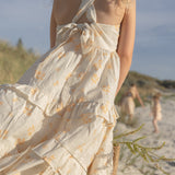 India Convertible Tie-back Maxi Dress in rustic apricot flowers